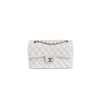 CHANEL MASTER CLASSIC FLAP SMALL QUILTED GRAINED CALFSKIN WHITE LIGHT GOLD HARDWARE A01113 (23*14*6cm)